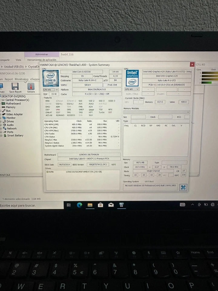 Portátil Lenovo ThinkPad L480 i5-8350U 1.7GHz 8GB RAM 256GB SSD 14"FHD HDMI 20 - Imagen 4 de 4