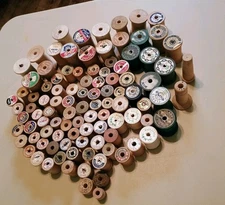 HUGE Lot 102 Vintage Empty Wooden Sewing Thread Spools Various Brands For Crafts