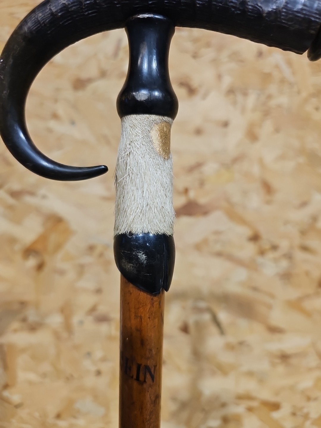 Antique Swiss Alpine Hiking/Walking Stick Goat Horn & Hoof Handle — image 9