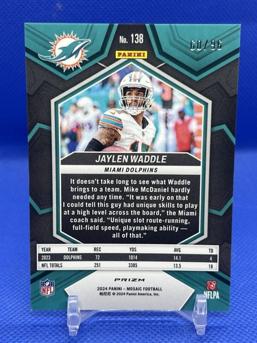 2024 Panini Mosaic Jaylen Waddle #138 Blue Sparkle /96 - Picture 2 of 2
