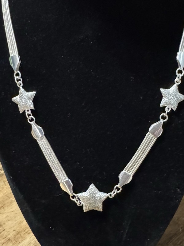 Vintage Sterling Three Strand & Star Necklace 18” 30g