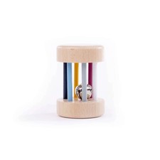 Bigjigs Toys Wooden Roll Rattle - Baby Sensory Rattles With Bell, Rolling Toy