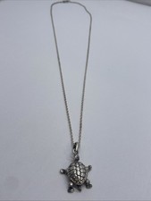 Vintage 925 Sterling Silver Articulating Ocean SEA TURTLE Pendant Necklace 20".