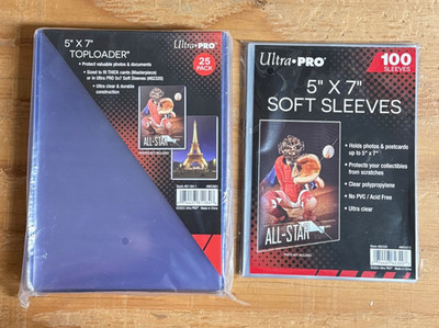 Ultra Pro 5'' x 7'' Soft Sleeves (100) Ultra Clear NEW & (25) 5'' x 7'' Toploaders