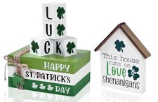 St Patricks Day Decorations for Home, 7PCS Shamrock Wooden Table Decor Set wi...