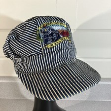Vtg Railroad Train Engineer Hat Grand Canyon Railway Made In USA Stripe Denim