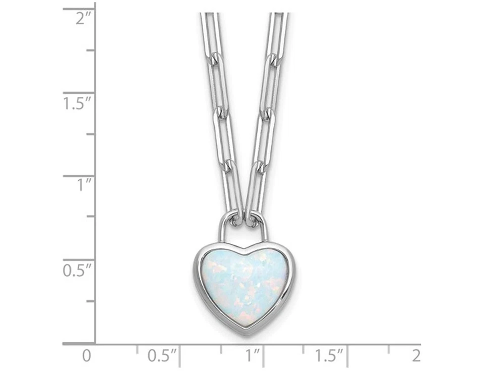 Collar con colgante de clip de papel de corazón de ópalo creado en laboratorio en plata esterlina con cadena Foto 2 de 4
