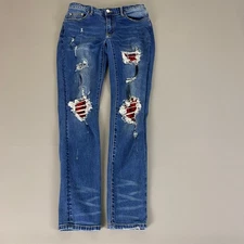 AMIRI Distressed Jeans Women's Size 32 Blue Red Patch Denim Designer Made in USA