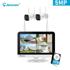 Wireless Security Camera System with Monitor Outdoor 2 WiFi Cameras Home LCD NVR