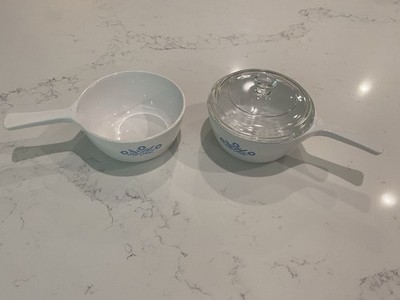 Vintage Corning Ware Blue Cornflower P-82-B Sauce Pan Set w/ Lid Pair USA
