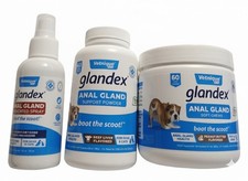 Glandex Peanut Butter Soft Chews Dogs 60 pc. Beef Liver Powder, Anal Gland Spray