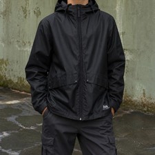 Helly Hansen Junior Black PU Rain Jacket Detachable Hood Youth 152/12