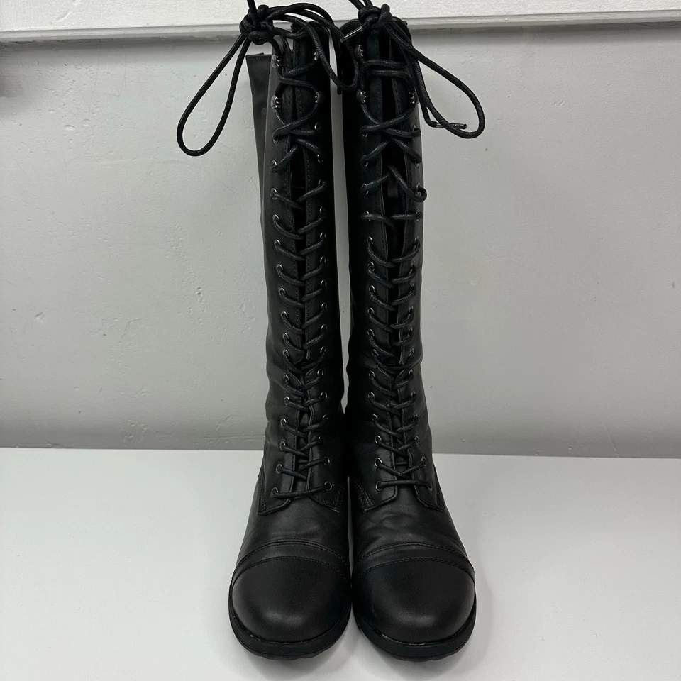 Madden Girl Women's Black Saalute Mid-Calf Tie Up Zip Combat Boots US 8 - Image 2 of 4