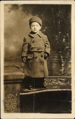 RPPC Edwardian boy Cossack style hat coat fashion 1904-18 real photo postcard