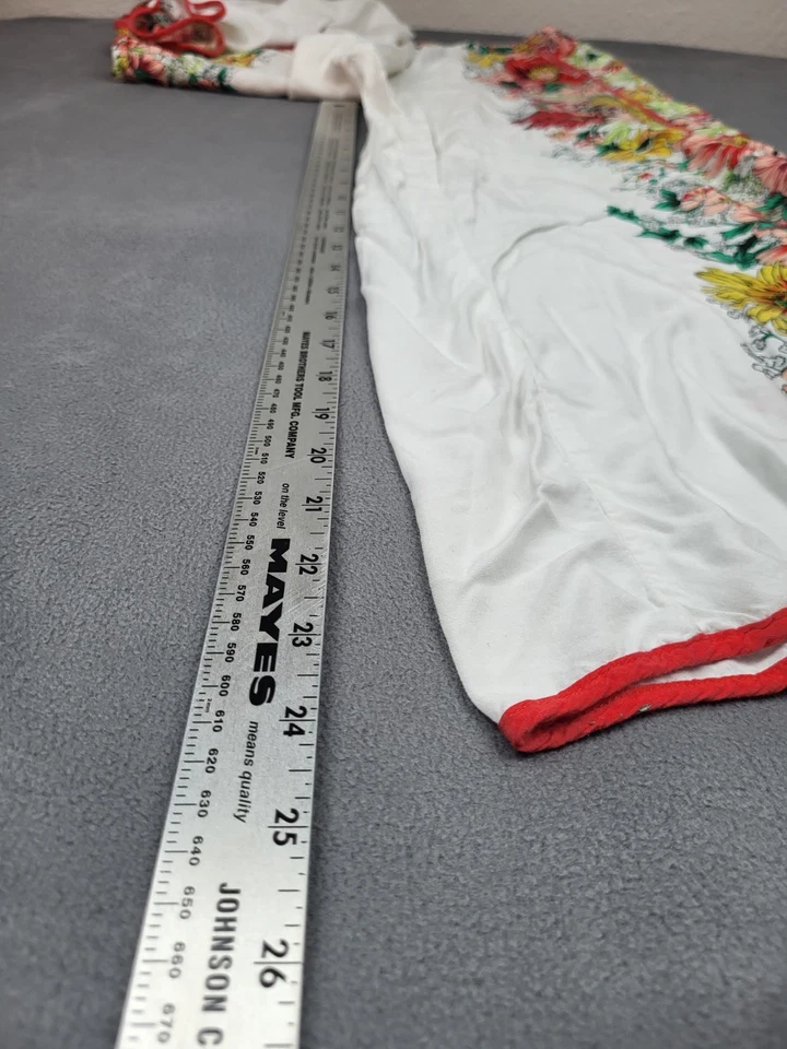 Anthropologie Wide Leg Pants Womens Small White Floral Border Print Rayon Baggy - Image 2 of 4