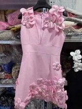 LATEST DESIGN Pink Flower Detail Deep V Neck Mini Dress Club Evening SIZE 12 UK
