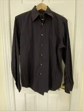 Paul Smith PS MEN’S LONG SLEEVE BLUE BROWN STRIPE DRESS SHIRT Size MEDIUM VGC