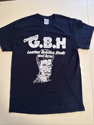 Official Charged GBH Leather Bristles Studs And Acne Tee Shirt M Medium