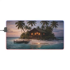 Tropical Island Beach House LED Gaming Mouse Pad | Sunset Palm Paradise