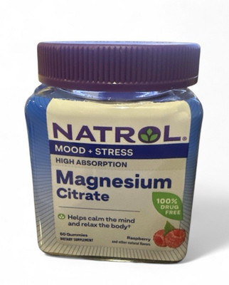 NATROL Magnesium Citrate Mood + Stress High Absorption 60 Gummies Raspberry 6/26