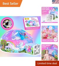 Inflatable Kids Air Tent with LED Lights Unicorn Theme for Indoor Play