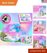 Inflatable Kids Air Tent with LED Lights Unicorn Theme for Indoor Play