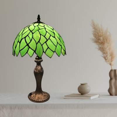 Buntglas Tiffany Stil Tischlampe grüne Farbe Handarbeit 10 Zoll Schirm