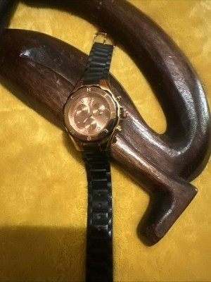 Michele Black and Gold women’s Chronograph Watch - Classic Silicone Strap Michele Silicone Strap Chronograph Watch in Black | Lyst main image 3