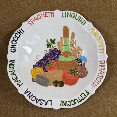 Pasta/Salad Bowl Ceramic Signed Hand Painted Large Serving Dish 14'' Spaghetti