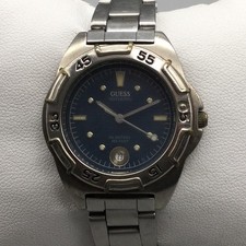 Guess Waterpro Womens Watch 30mm Blue Dial Silver Tone Date New Battery 5.75"