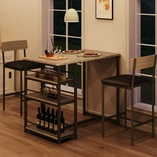 Dining Table Set for 2, Counter Height Kitchen Table with 2 Upholstered Bar S...