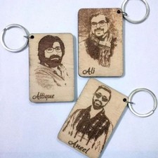 Custom Photo Engraved Wooden Keychain Name Logo Gift Birthday Anniversary