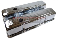 58-86 SBC Chevy Chrome 350 Logo Tall Valve Covers - Small Block 283 327 400