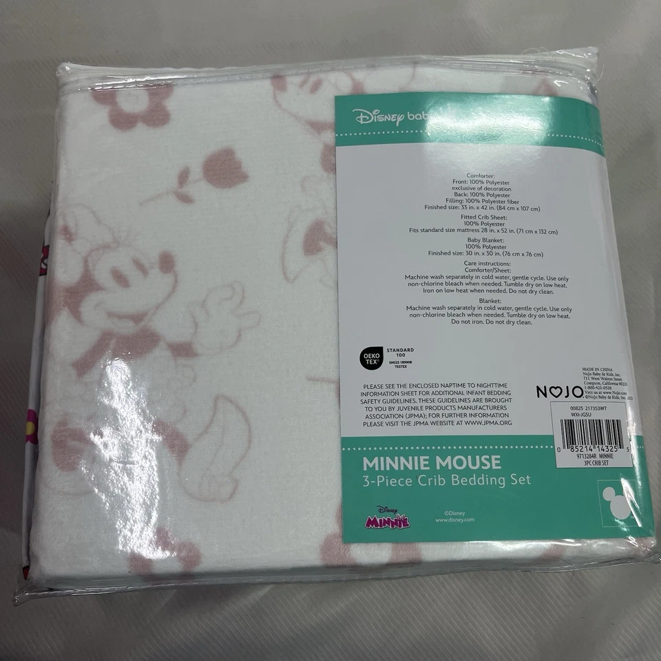 Edredom Disney Baby Minnie Mouse 3 peças conjunto berço jardim de flores rosa - Imagem 2 de 4