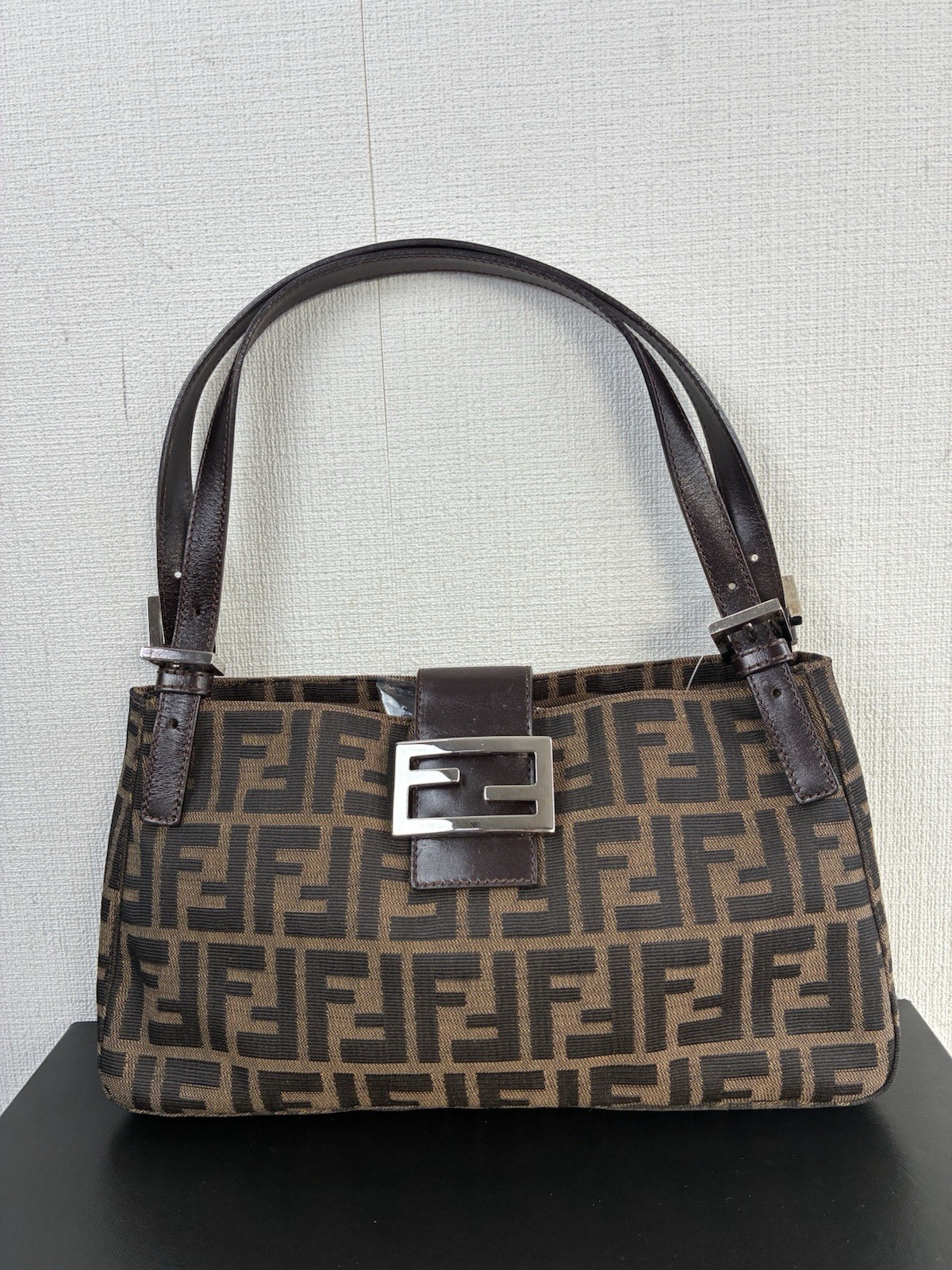 Fendi Zucca Canvas Baguette Shoulder Bag Brown