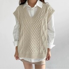 The Frankie Shop Wool Cable Knit Sleeveless Vest Jumper Cream XS/S Oversized
