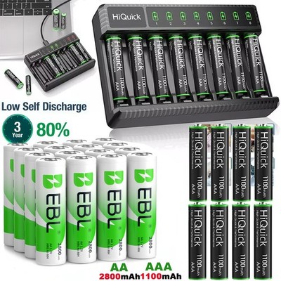 AAA AA Rechargeable Batteries 1100 2800mAh 1.2V Ni-MH /  optional Charger Lot