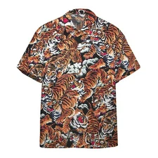 3D One hundred Tigers Black Custom Hawaii Shirt