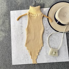 Débardeur À Col Montant Élastique Tricot Jumper Pull Amincissant Dos Nu Doux