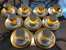 Vintage Porsgrund 24 Karat Gold Cup and Saucer (9 set bundle) Norway Sonja Henie