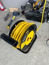 Heavy Duty Extension Cord Storage Reel with 4 Grounded Outlets 100ft Capacity