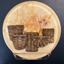 Vintage Acrylic Resin Lucite Napkin Holder w/Straw Baskets & Pressed Flowers