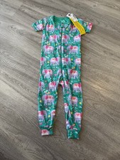 NWT PJ Place Infant Girl 1Piece Pajamas Green Elephants 12-18 Months Short Sleev