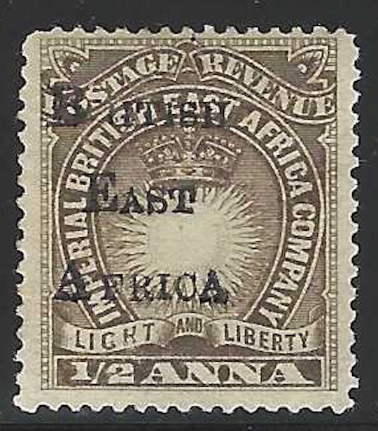 British East Africa, 1895, Scott #38, 1/2a deep brown, Mint O.G., Hinged