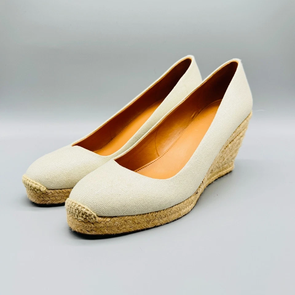 Zapatos de verano J Crew para mujer 12 alpargatas blancas tacones de cuña lona tostado Foto 3 de 4