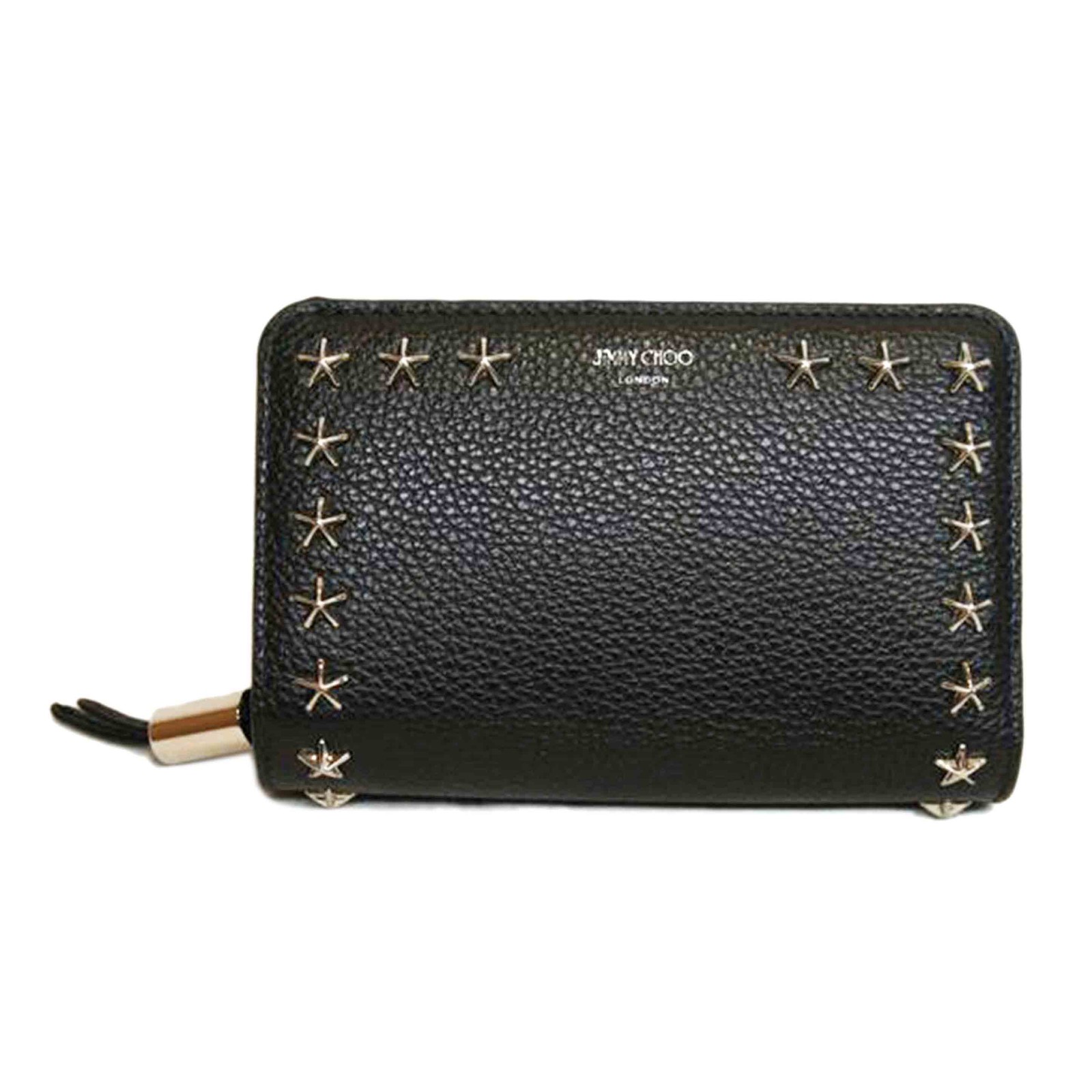 Jimmy Choo Black Star Studded Round Leather Zipper Wallet Pre-Owned