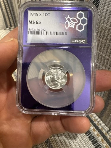 1945 S 10c Mercury Silver Dime Coin NGC Ms65