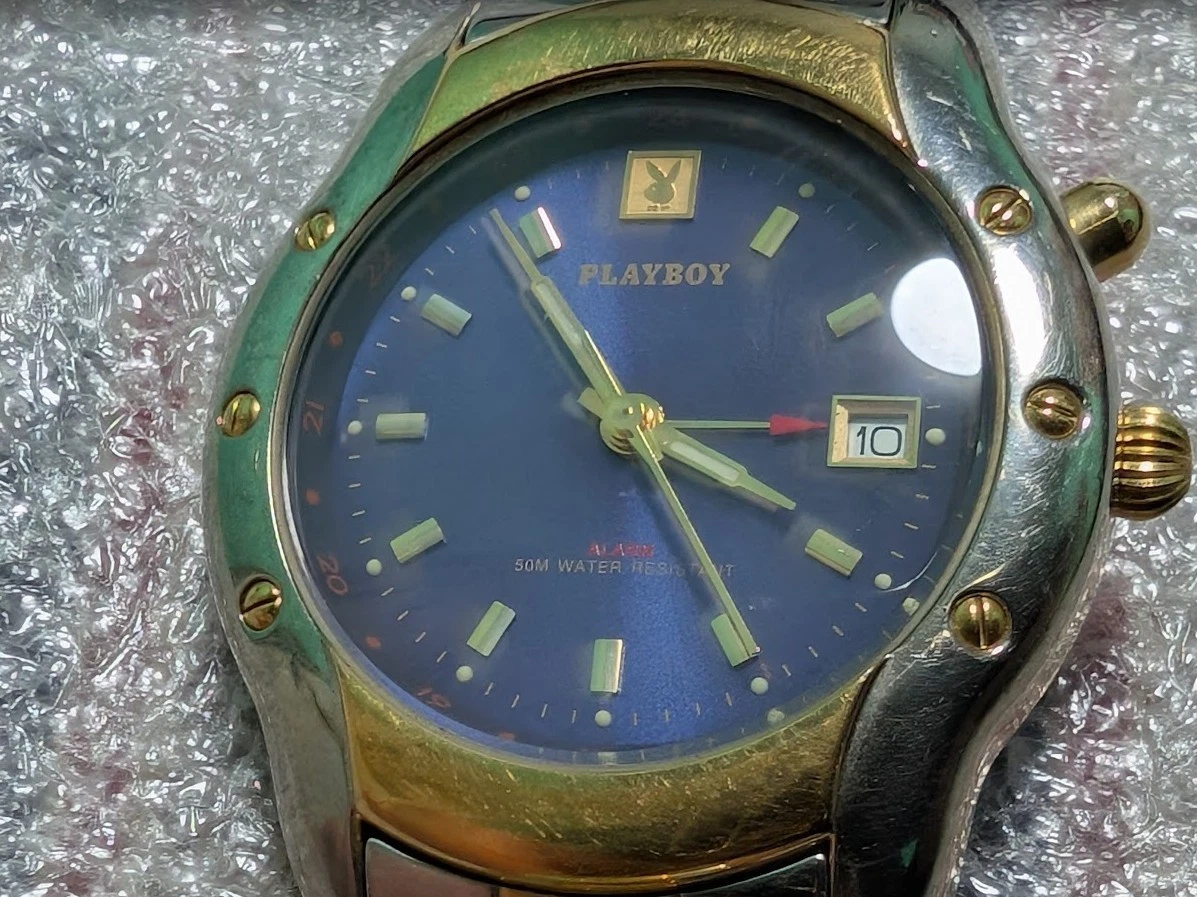 RARE VINTAGE Playboy Time Force AG Men’s SWISS Watch. NEW BATTERY.Blue dial 36mm