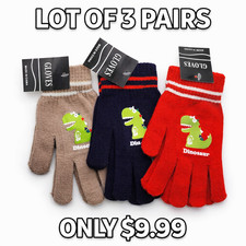 Kids Dinosaur Winter Gloves Lot of 3 Pairs Knit Warm New w/ Tags 9.99
