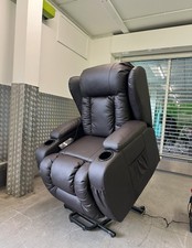 ELECTRIC RISE RECLINER WINGED LEATHER ARMCHAIR MASSAGE HEATED CHAIR
